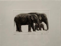 Jane Peart, Elephant Family, Limited Edition Etching Print, Elephant Art