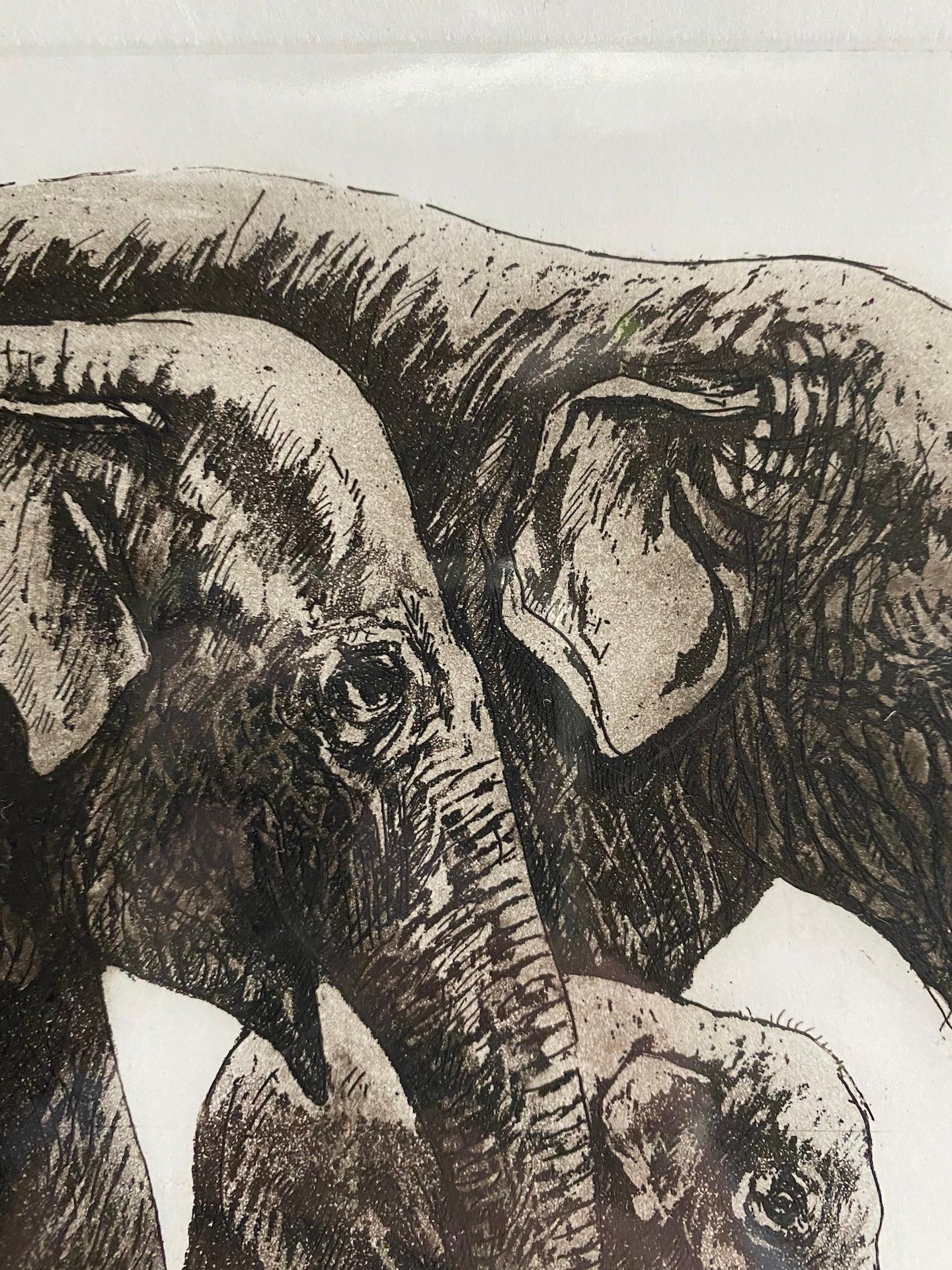 Jane Peart, Famiglia di elefanti, Stampa all'acquaforte in edizione limitata, Arte degli elefanti in vendita 5