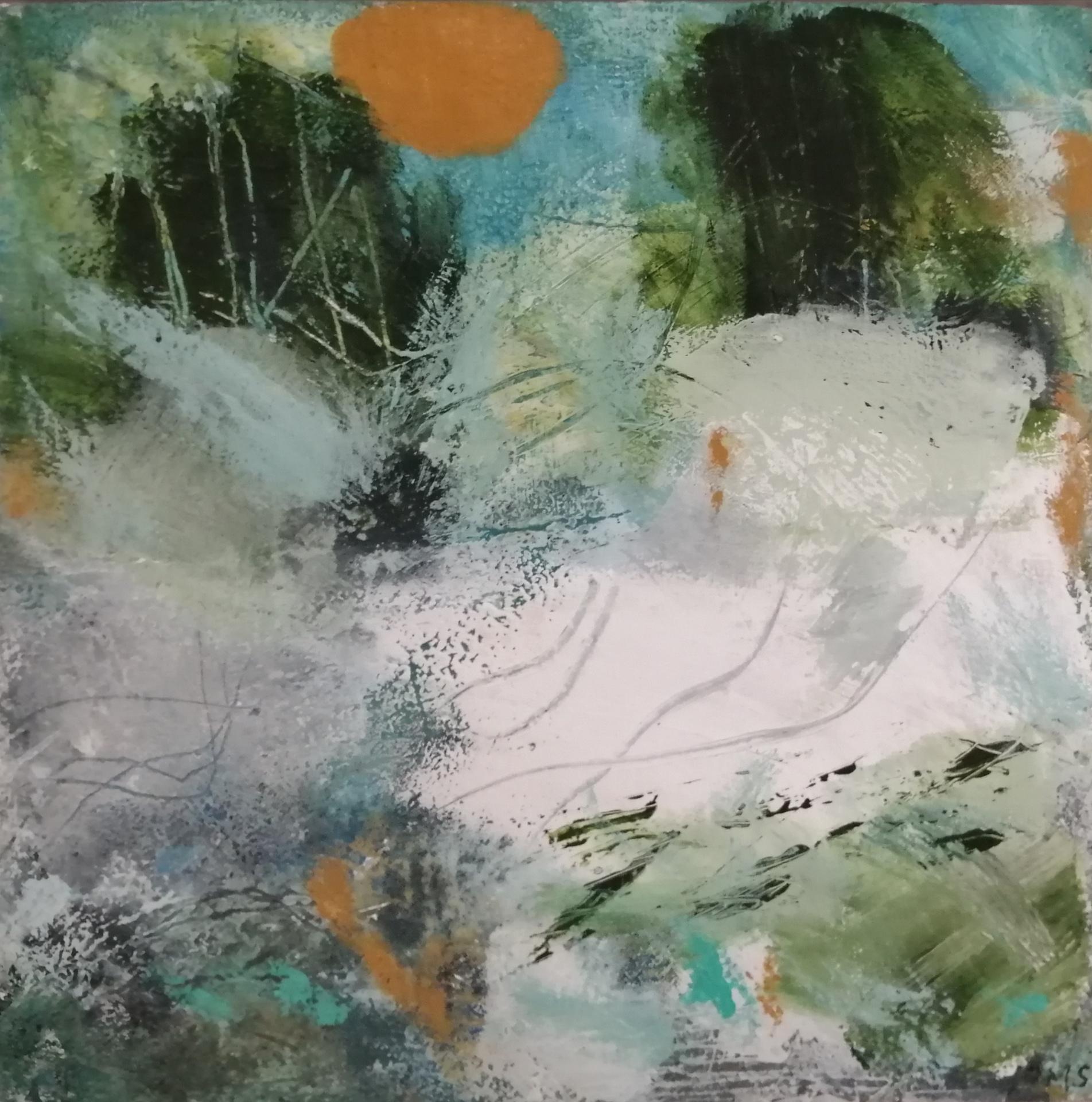 Mary Scott, Spring Finally Came, Semi Abstract Painting, Affordable Art