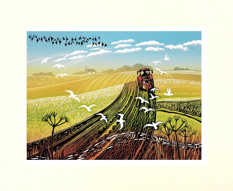 Rob Barnes

Ploughing the Furrows
Limited Edition Linocut Print
Edition of 50
Image Size H 44cm x W 33cm
Sheet Size H 49cm x W 61cm
Sold Unframed mounted in Antique White mountboard
Free Shipping
Please note that in situ images are purely an