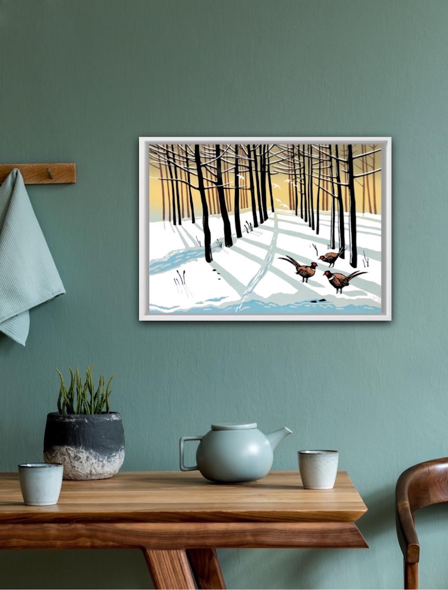 Rob Barnes, Woodland Pheasants, Winter Artwork, Landscape Art, Pheasant Art For Sale 1