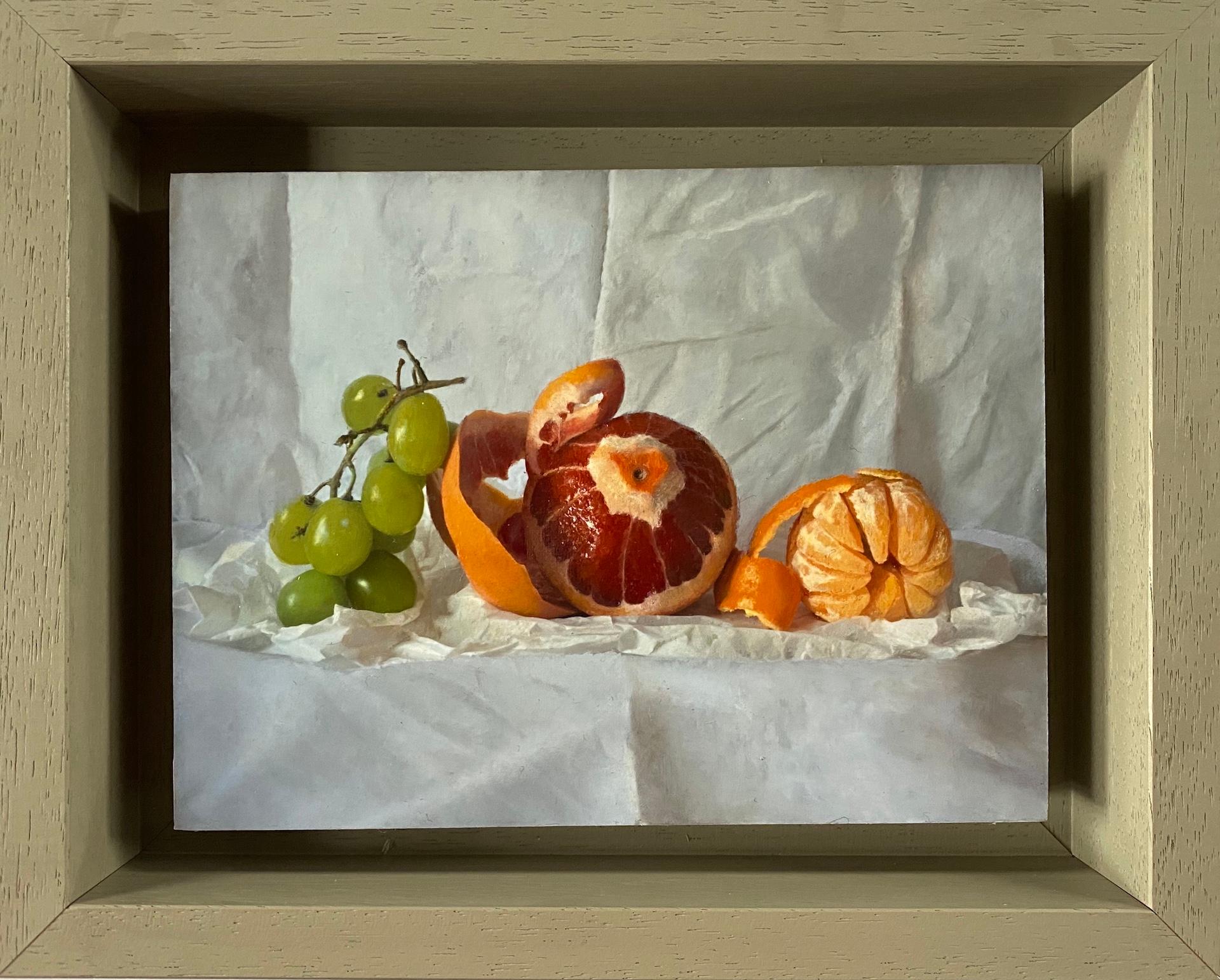 Kate Verrion, Grapes, Orange, and Satsuma, Original Still Life Painting 1