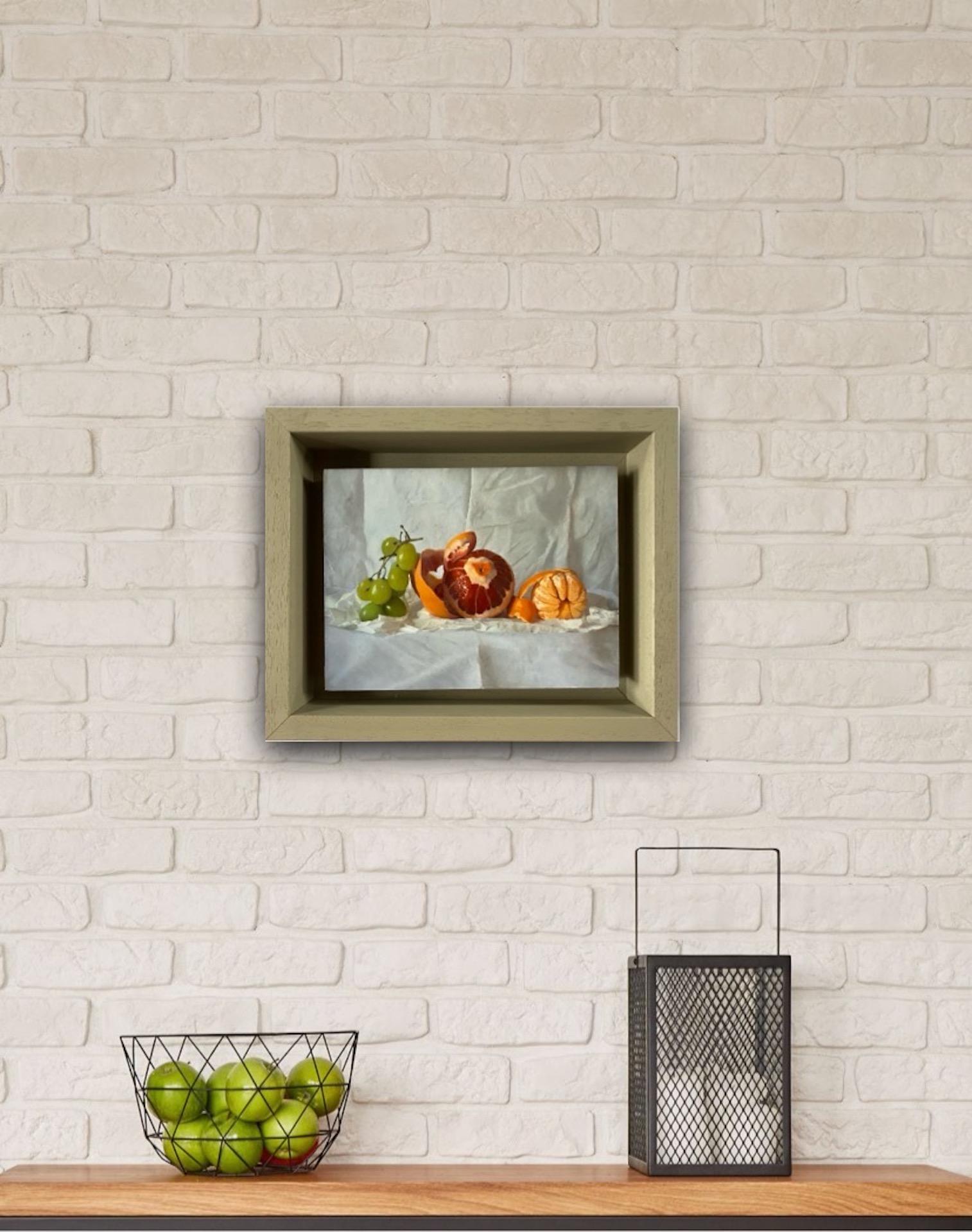 Kate Verrion, Grapes, Orange, and Satsuma, Original Still Life Painting 9