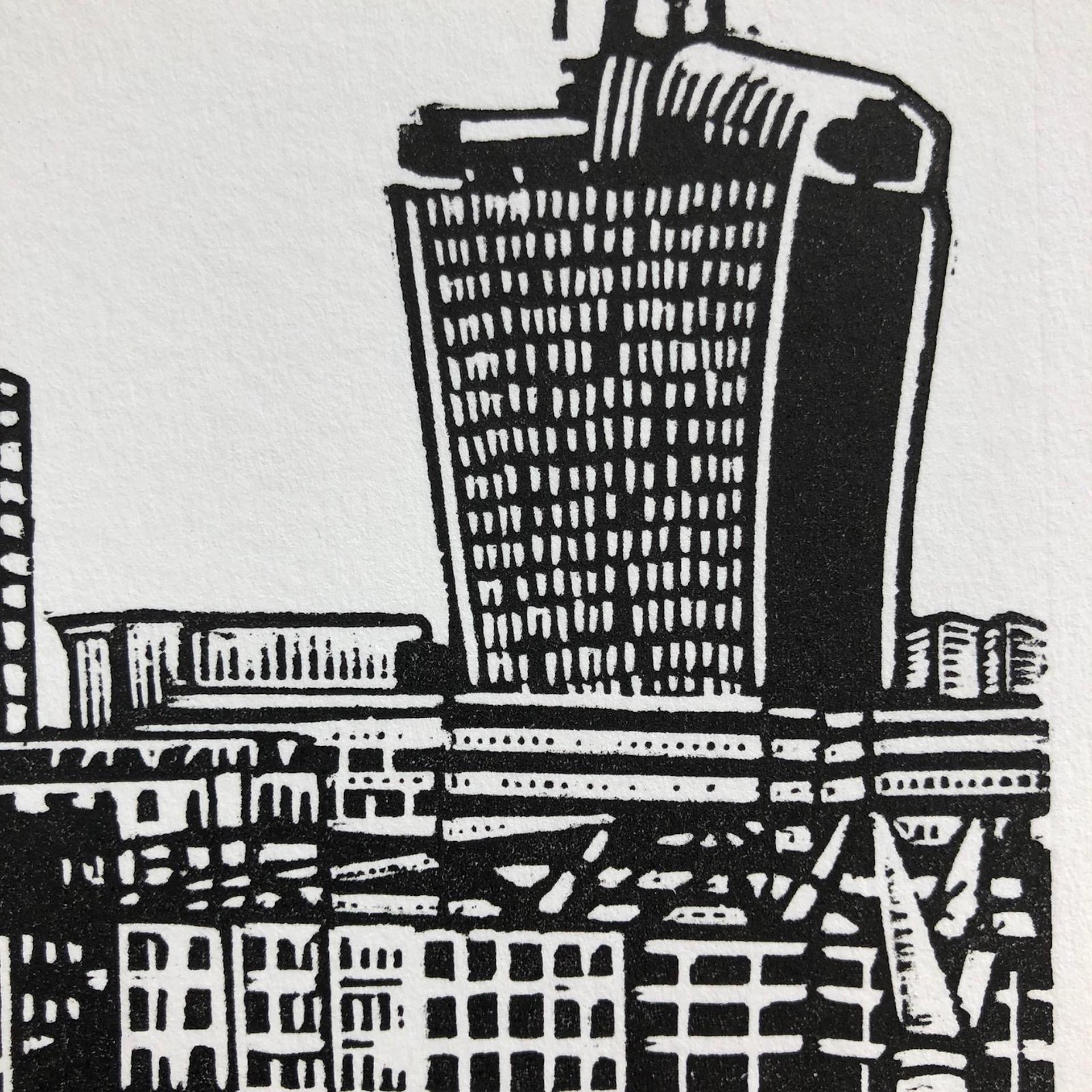 Jennifer Jokhoo, Riverbank SE1 (Petrol), Londoner Kunst, preiswerte Kunst, Stadtlandschaft im Angebot 2