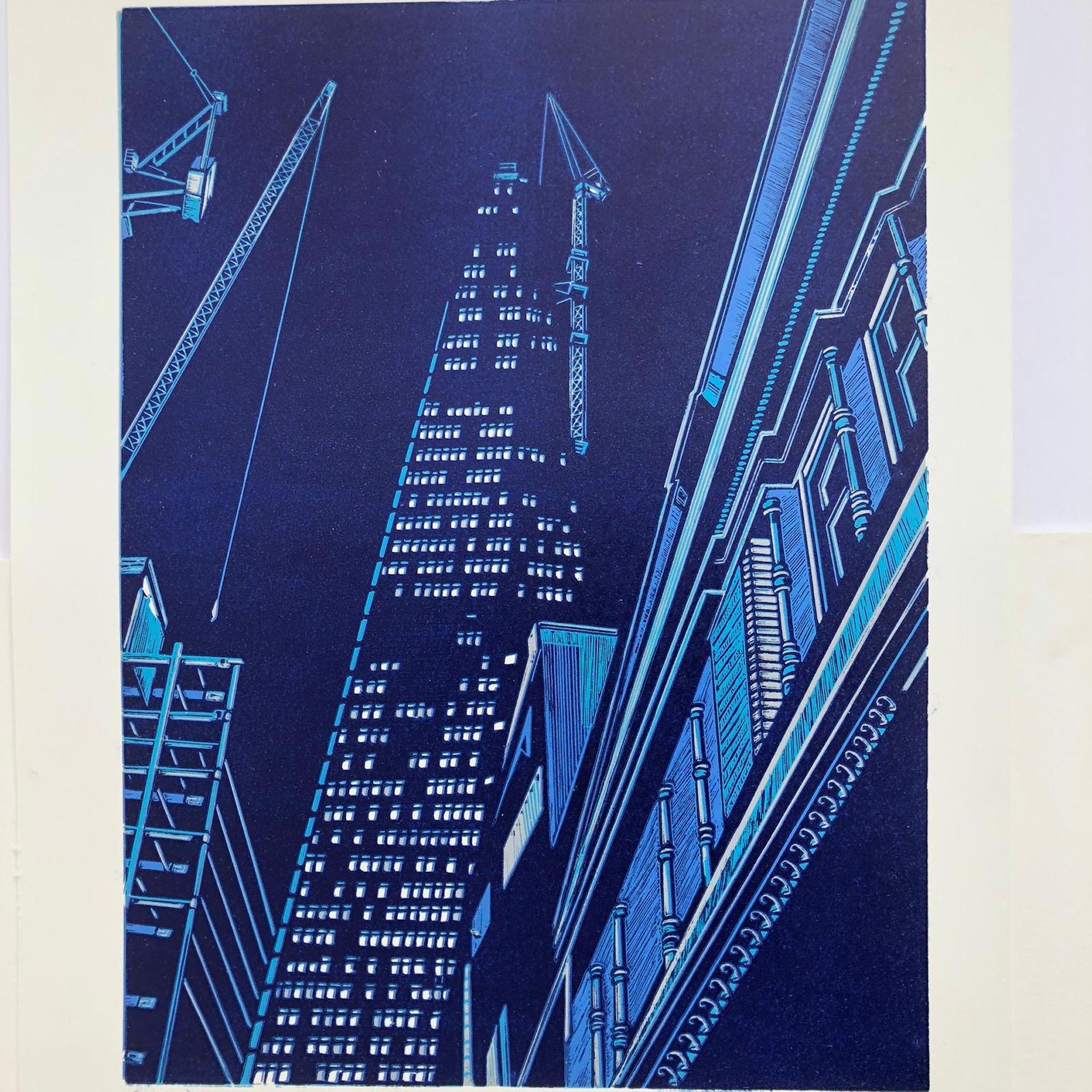 Jennifer Jokhoo, Nightfall Southwark, Limited Edition Linocut, London Art For Sale 1