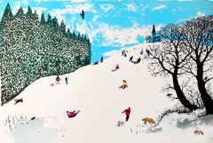 Tim Southall, Peinture de neige sur la colline, Art de paysage, Art abordable, Art de scène d'hiver