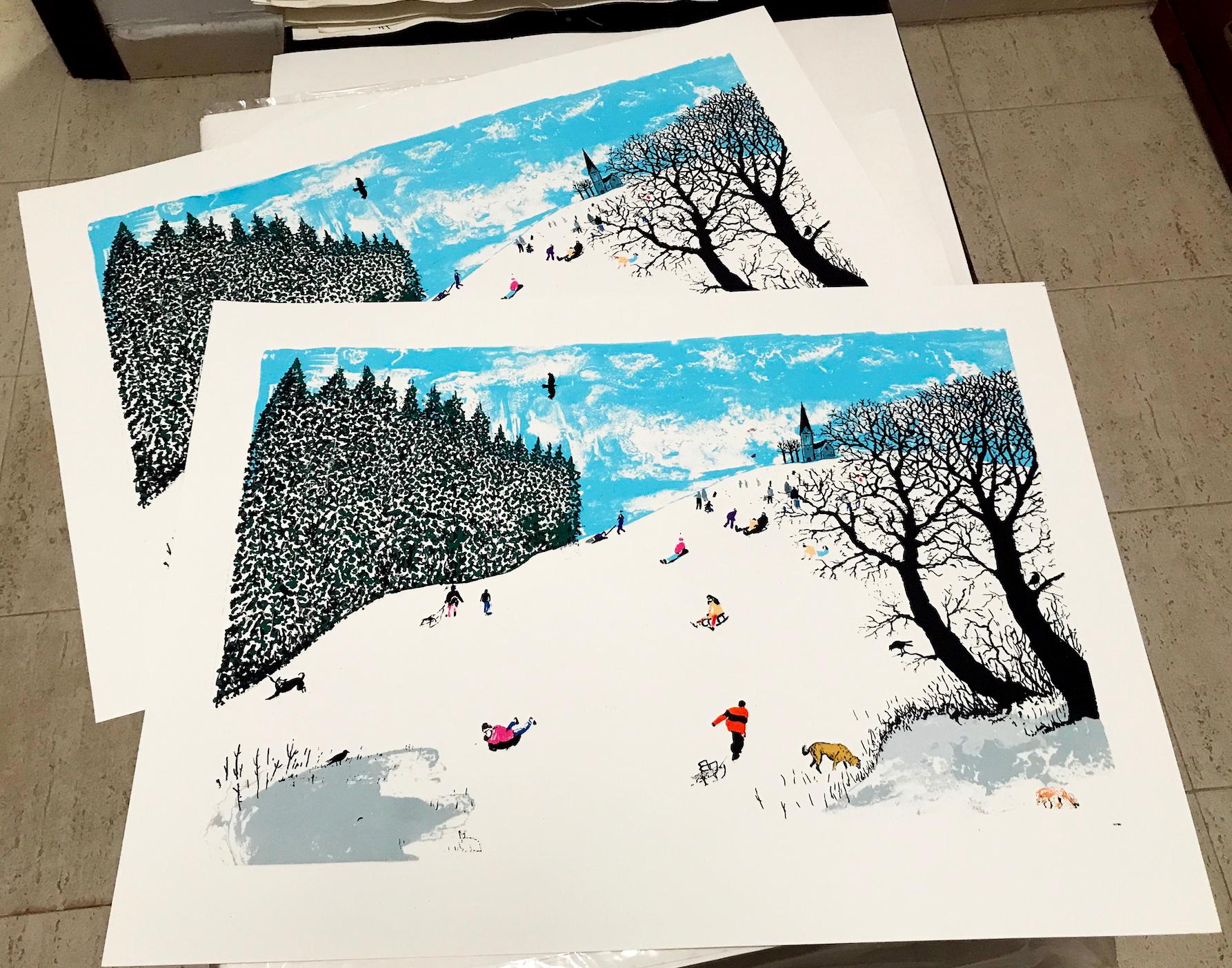 Tim Southall, Peinture de neige sur la colline, Art de paysage, Art abordable, Art de scène d'hiver en vente 3