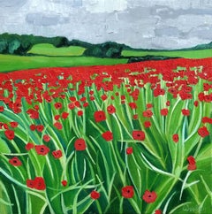 Eleanor Woolley, Cotswold Poppies, Paysage Art, Art abordable, Art floral