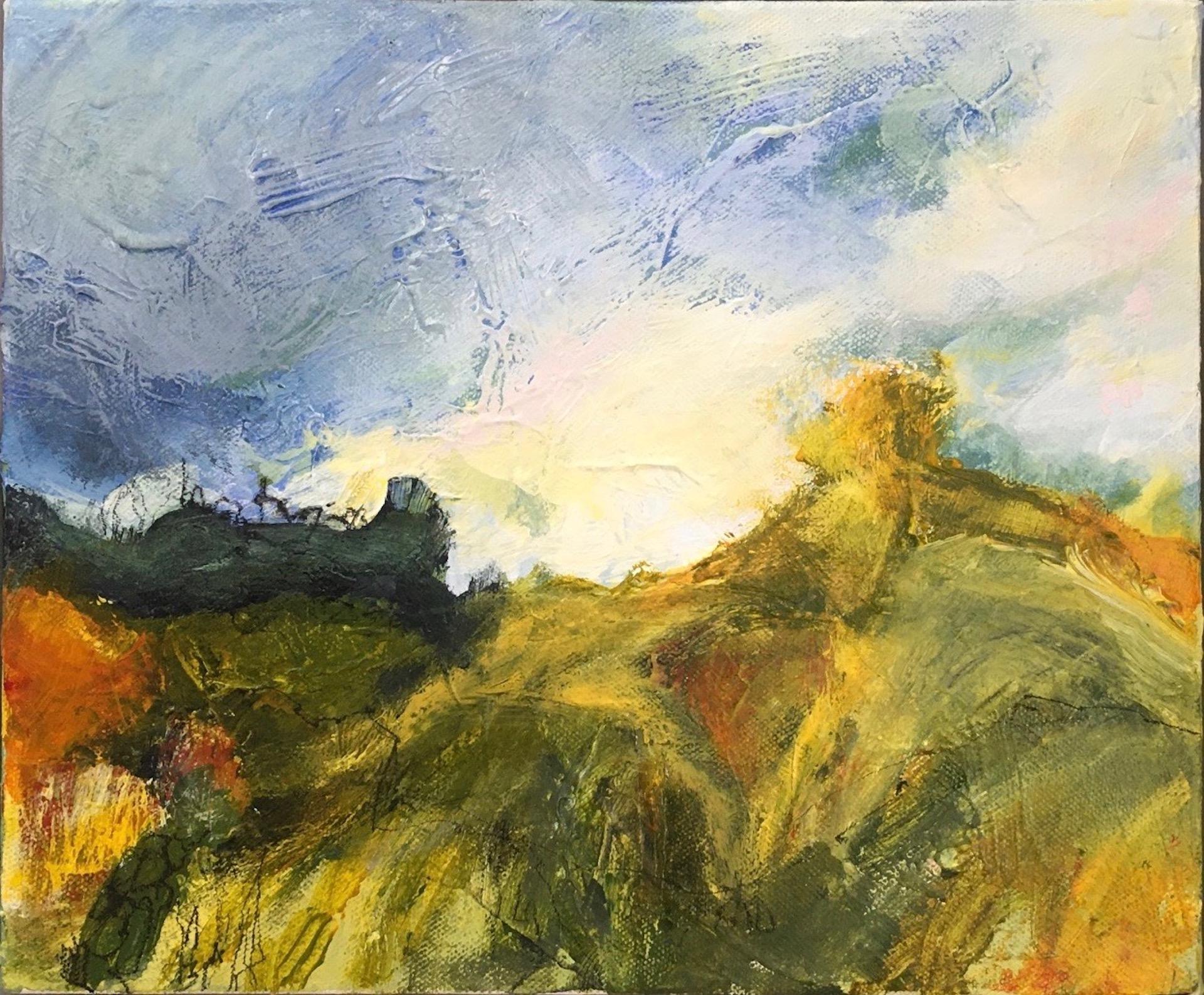 Sarah Russell, The Last Hay Bale, Original Landscape Painting, Affordable Art