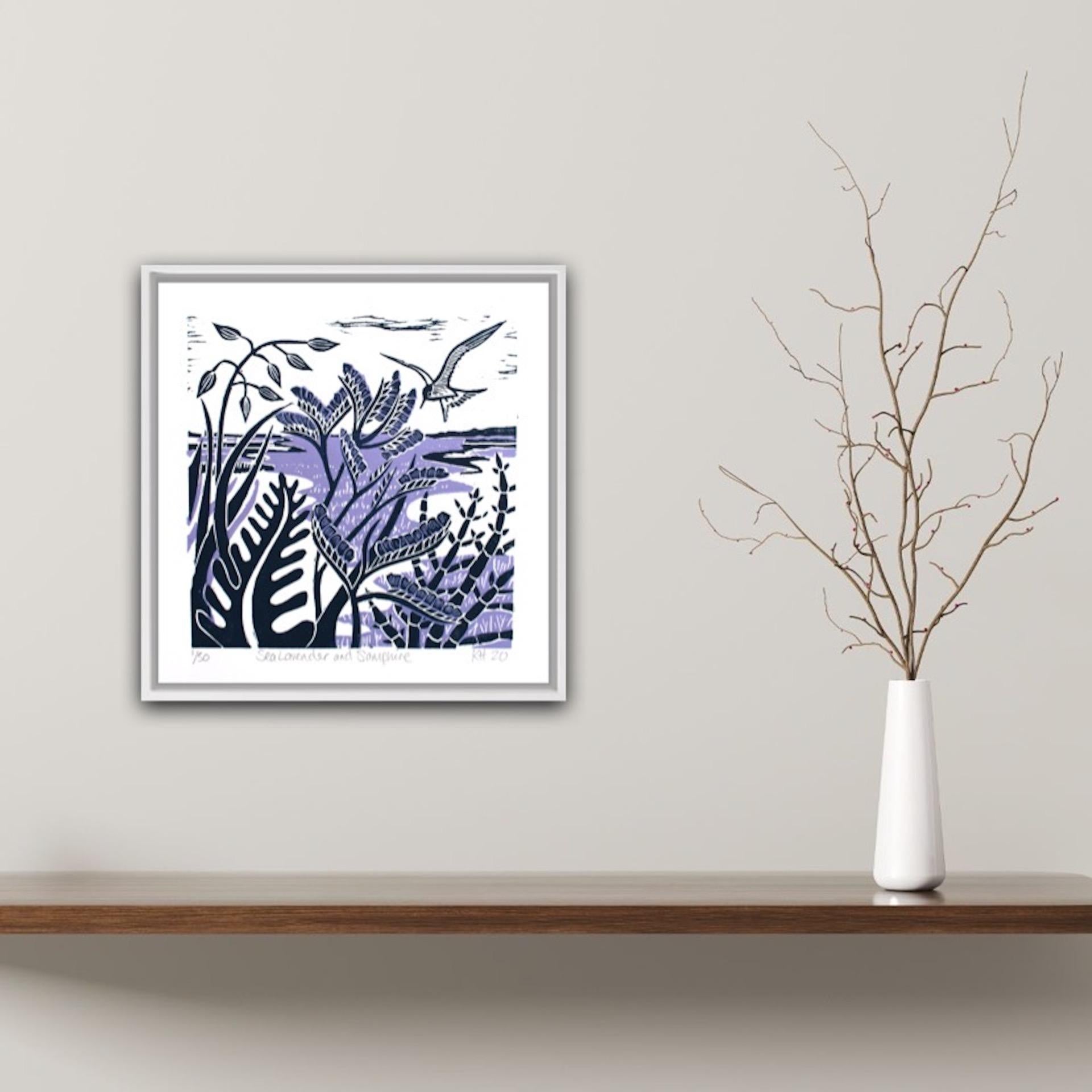 Kate Heiss, Sea Lavender & Samphire, Limited Edition Linocut Print, Art Online 2