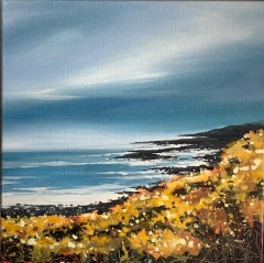 Adele Riley, Cornish Gorse Headland, Original Seascape Diptych Painting