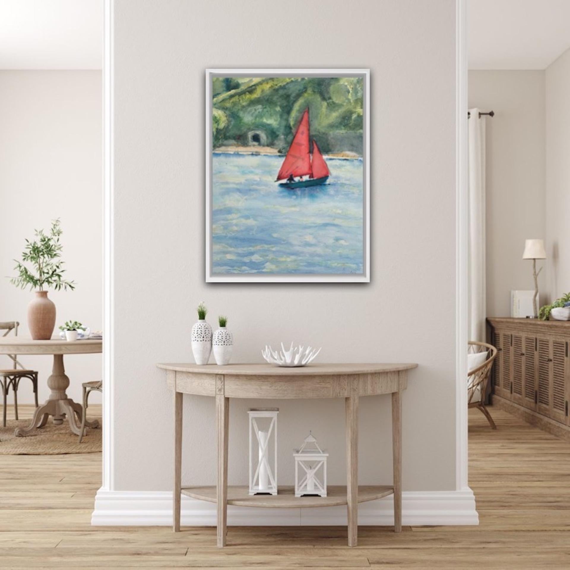 Peri Taylor
Red Sails
Watercolour and Ink on Paper
Size: H 59cm x W50cm
Sold Unframed
(Please note that in situ images are purely an indication of how a piece may look).

Red Sails is an original watercolour and ink work by Peri Taylor. The work