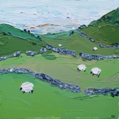 Georgie Dowling, Sheep on the Welsh Hills, Original Landscape Painting  
