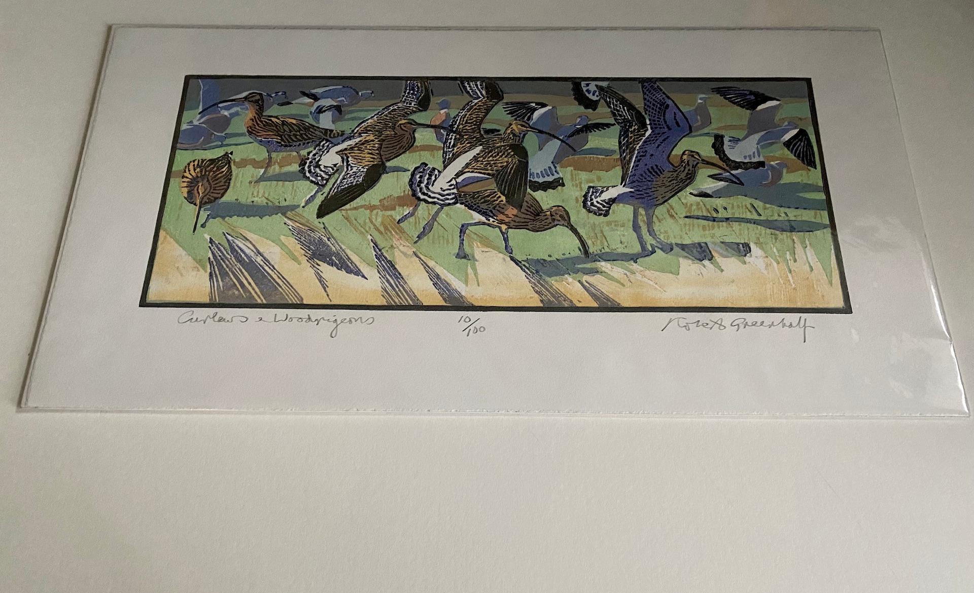 Robert Greenhalf, Curlews and Woodpigeons, Limited Edition Print, Bird Art For Sale 2