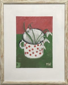Deborah Windsor, Snowdrops In a Spotty Enamel Mug, Still Life Art