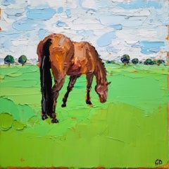 Georgie Dowling, Grazing Horses, Horse Painting, Original Art