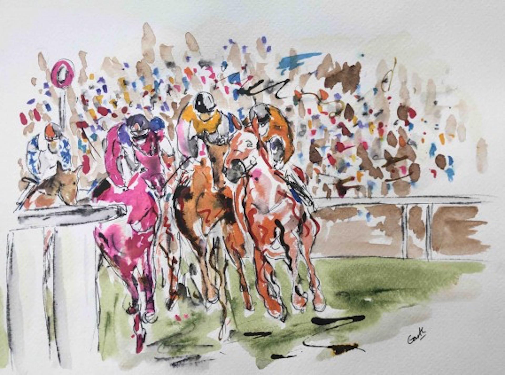 Garth Bayley, Round the Bend, Art de course de chevaux, Art abordable, Art contemporain