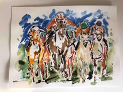 Garth Bayley, Down the Fairway, zeitgenössische Kunst, Pferderennen-Kunst