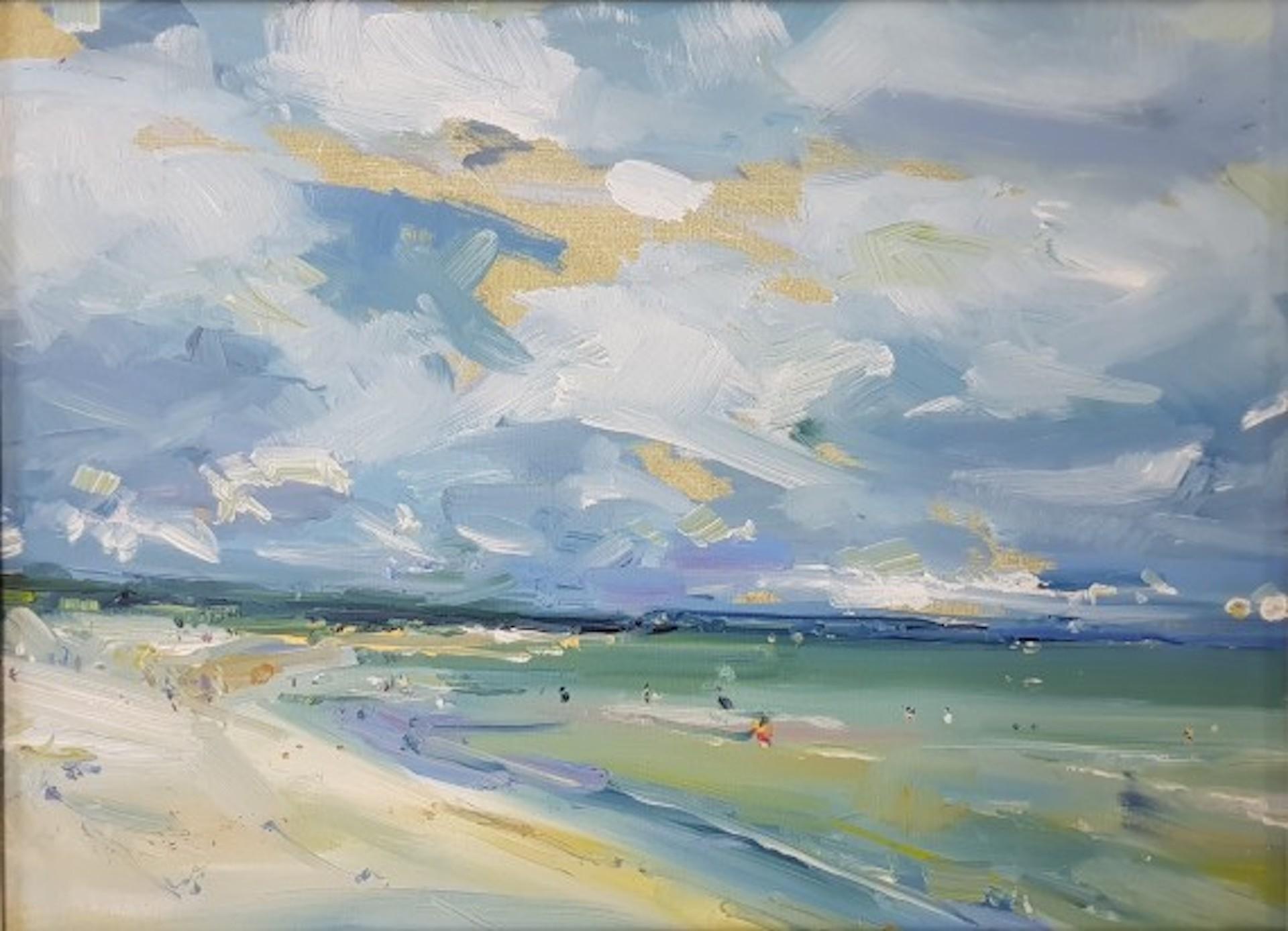 Stephen Kinder, Strand mit sich veränderndem Himmel, zeitgenössische Kunst, Meereslandschaft Kunst