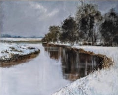 Caroline McMillan Davey, Silent Winter River, Landscape Art, Original Painting