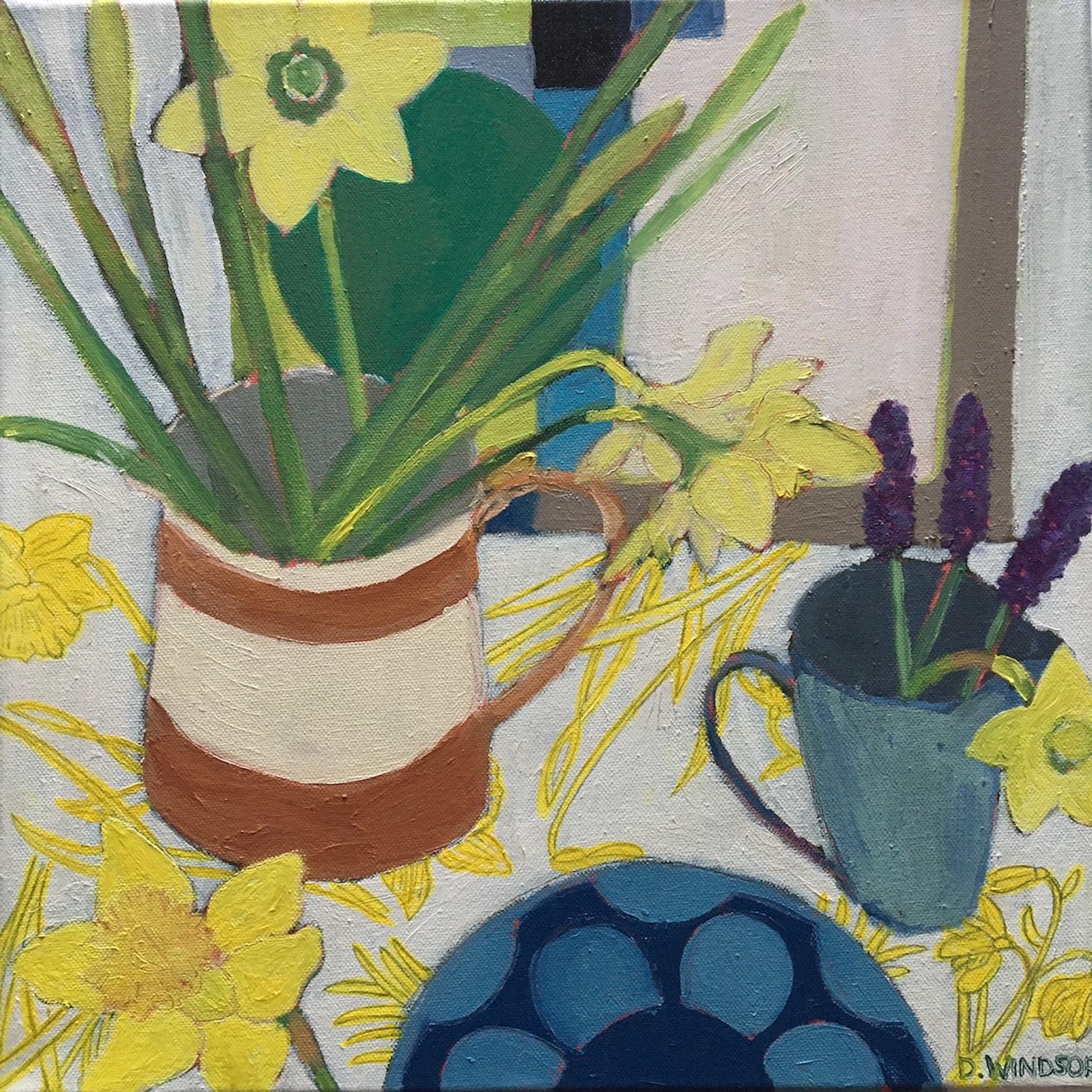 Deborah Windsor, Daffodils and Grape Hyacinth, Original Still Life Painting