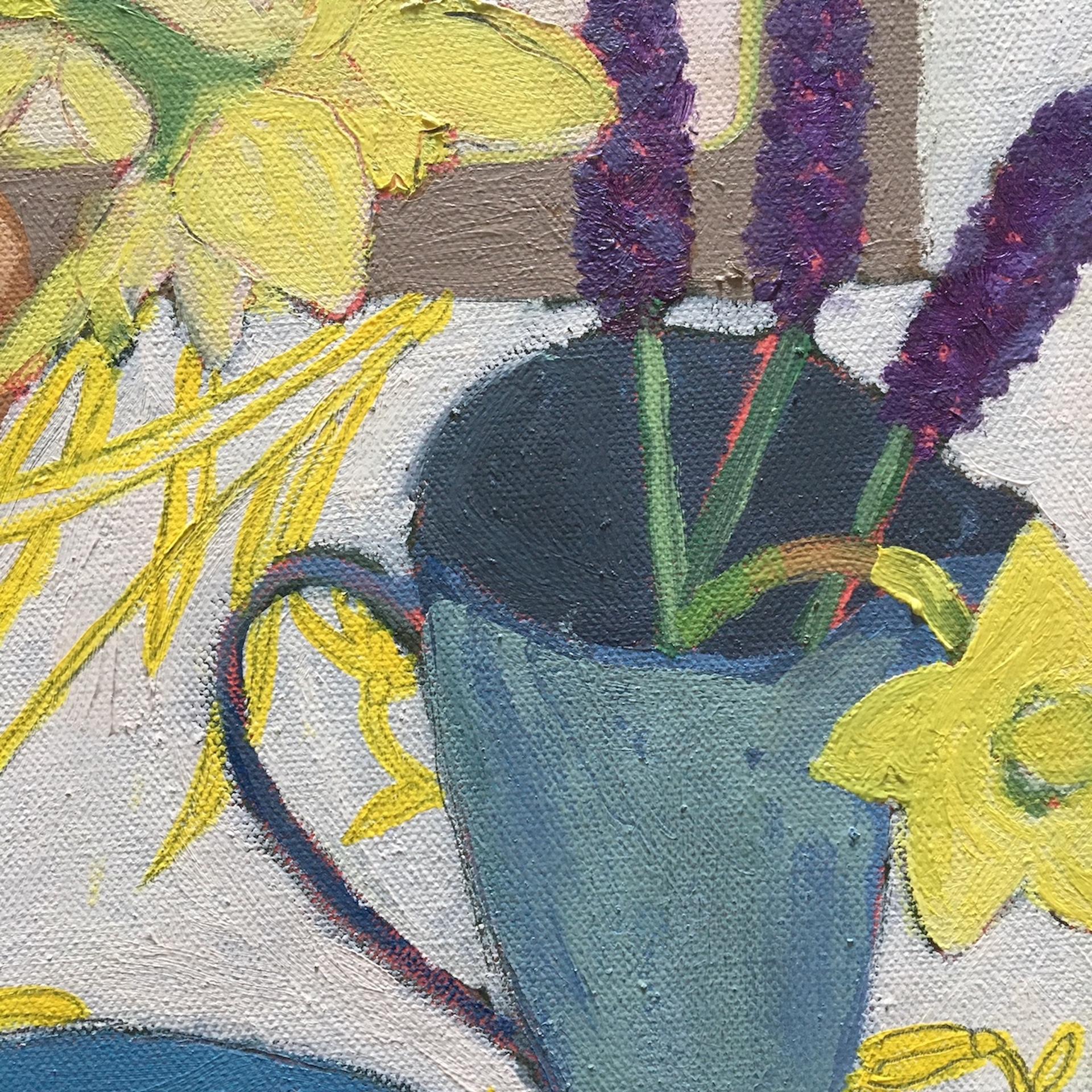 Deborah Windsor, Daffodils and Grape Hyacinth, Original Still Life Painting For Sale 1