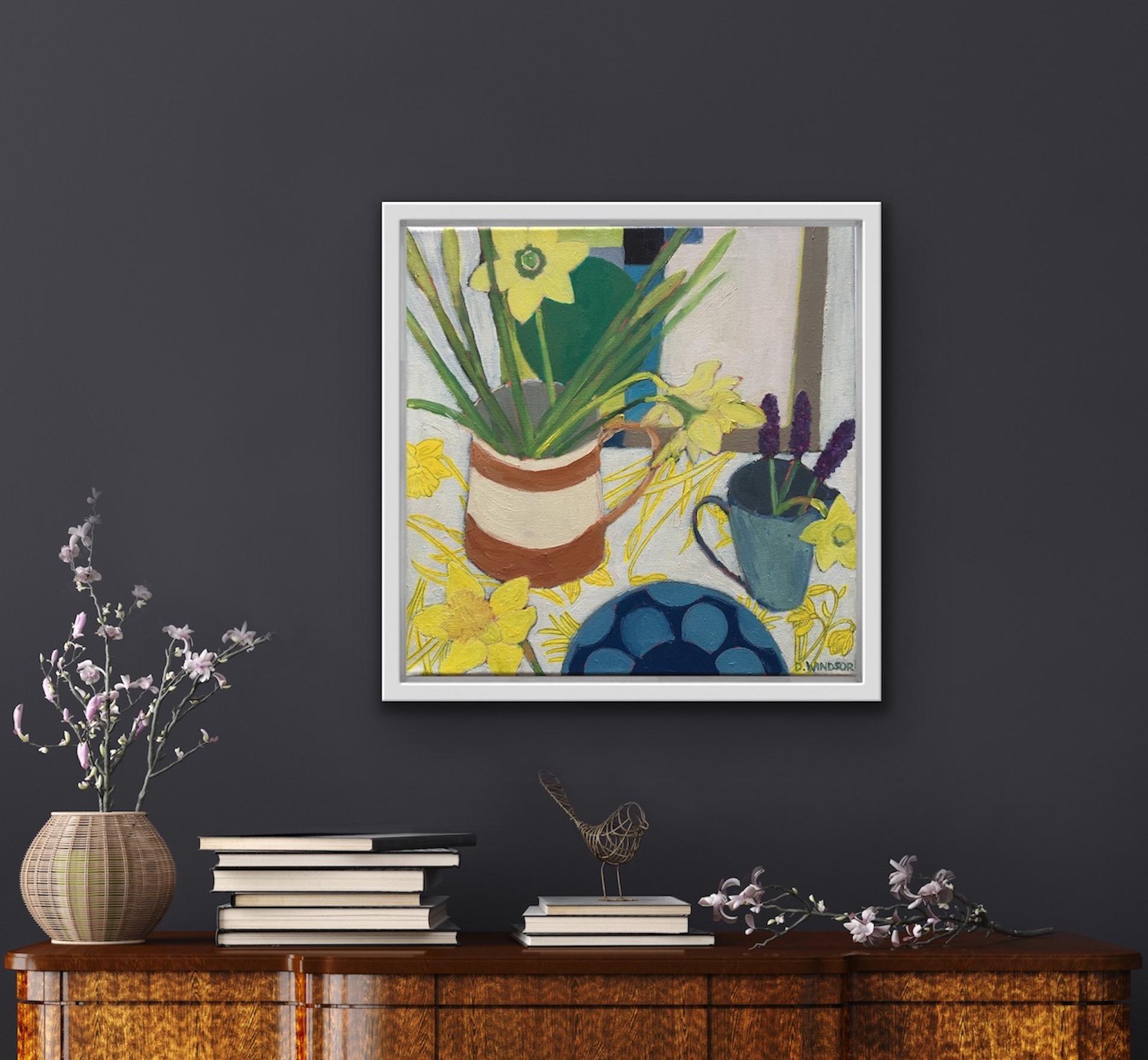 Deborah Windsor, Daffodils and Grape Hyacinth, Original Still Life Painting For Sale 6