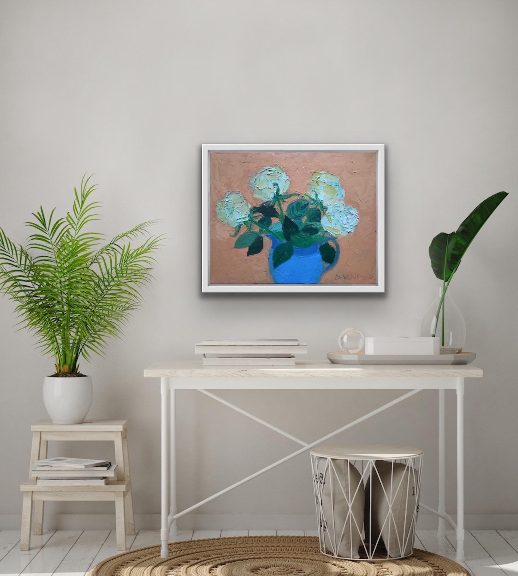 Deborah Windsor, Roses In A Blue Lustre Jug, Floral Still Life Painting For Sale 6