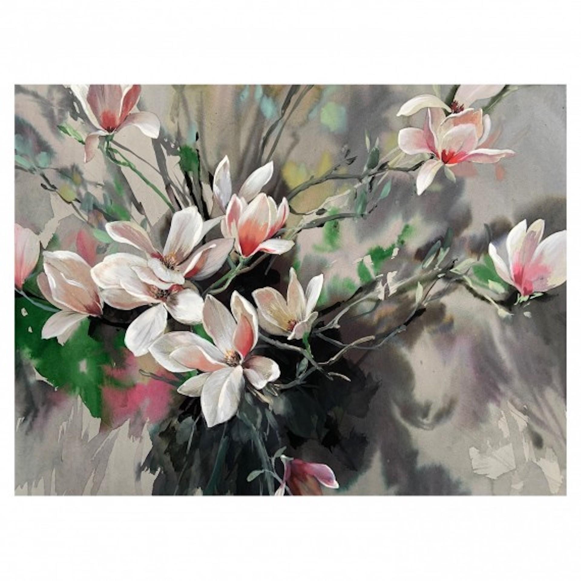 Jo Haran
Perched Magnolia
Original Floral Painting
Watercolour, Gouache and Gesso on paper
Image Size: H 46.5cm x W 61.5cm 
Sheet/Canvas Size: H 49.5cm x W 64cm 
Sold Unframed
Free Shipping
Please note that in situ images are purely an indication of