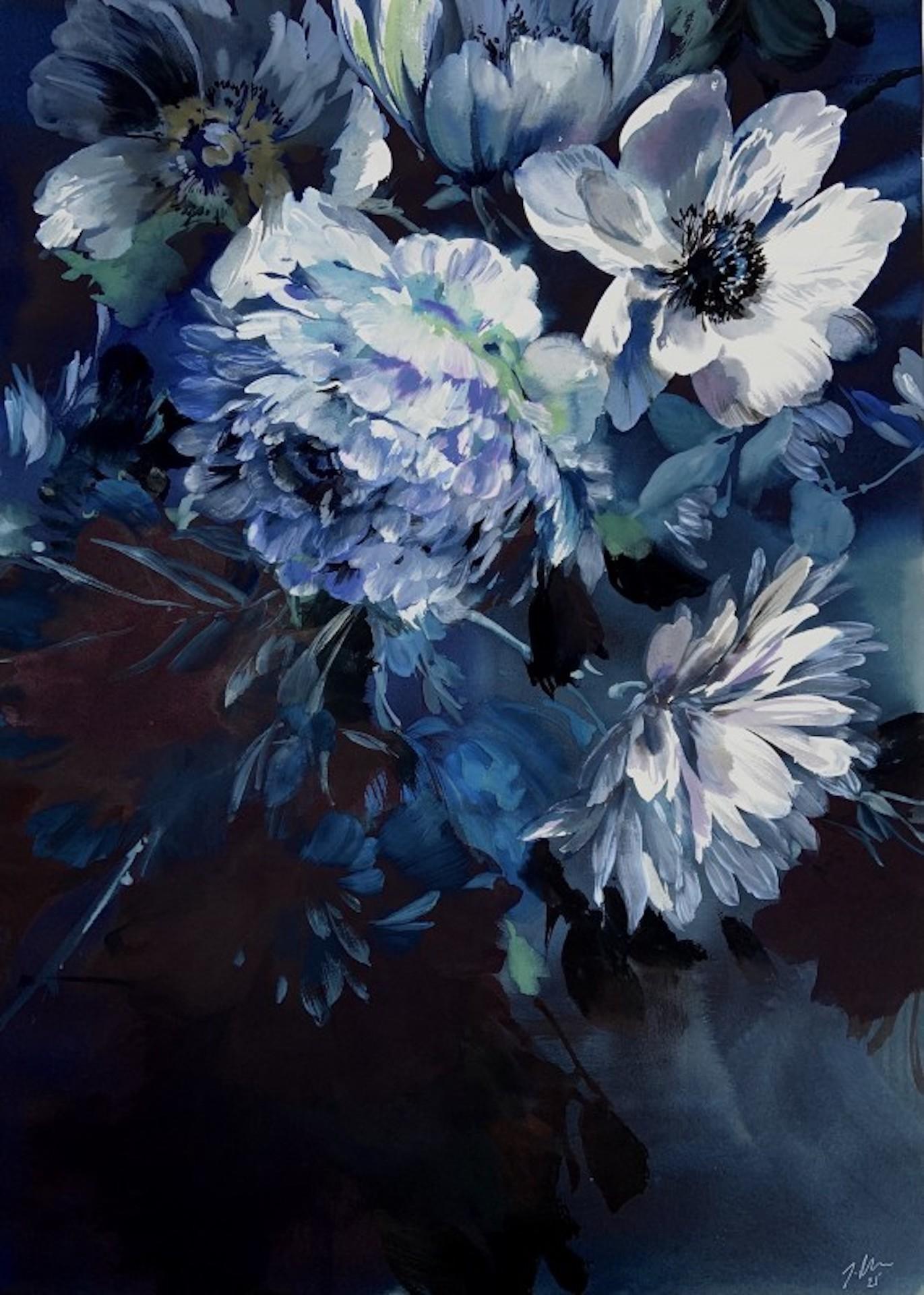 navy blue floral art