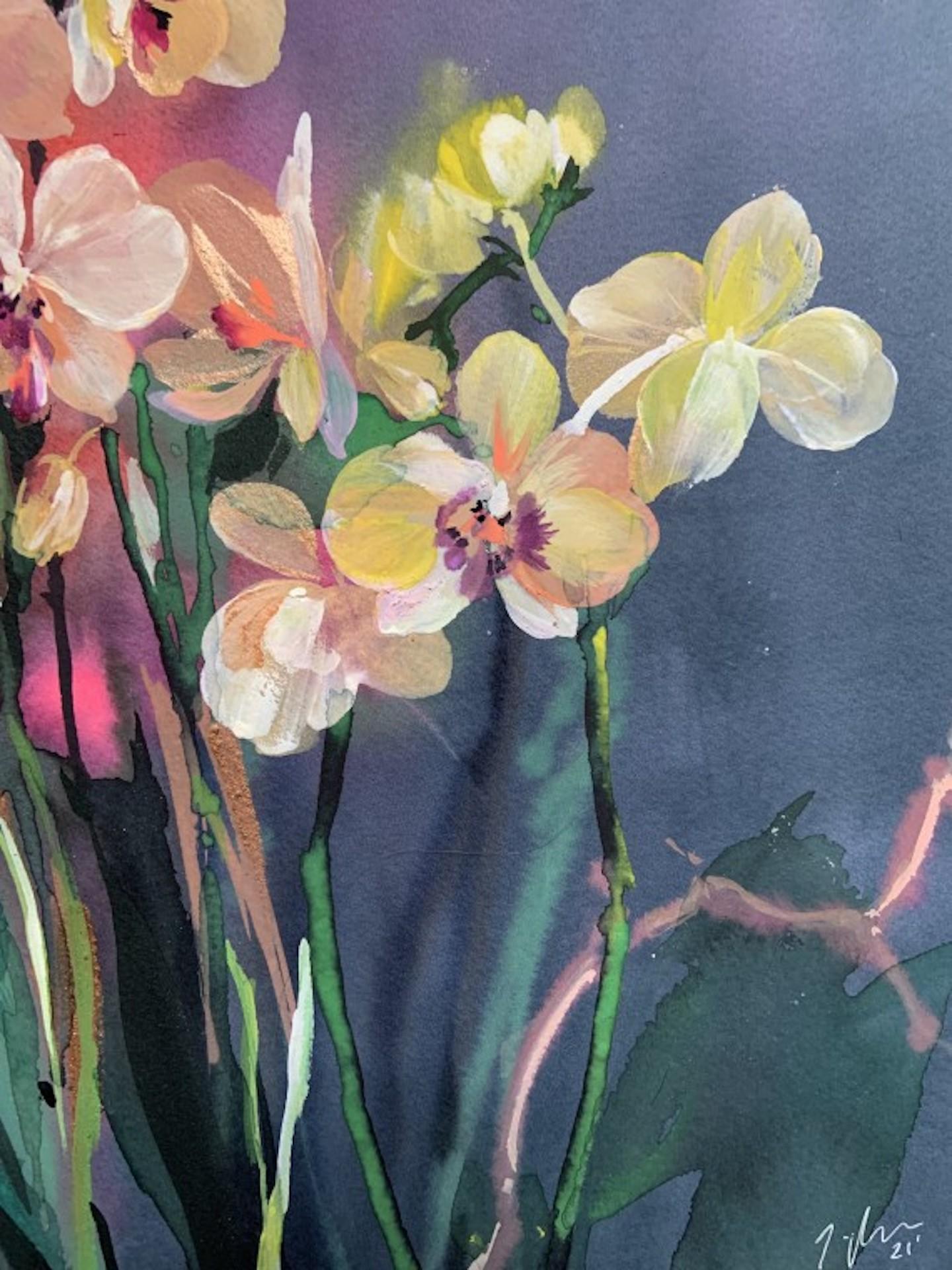 Jo Haran, Orchid Scene, Original Floral Painting,  Affordable Art 1