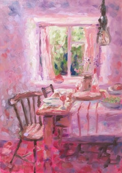 Französische Kunst, Sunday Lunch, Original Innenraumgemälde, erschwingliche Kunst