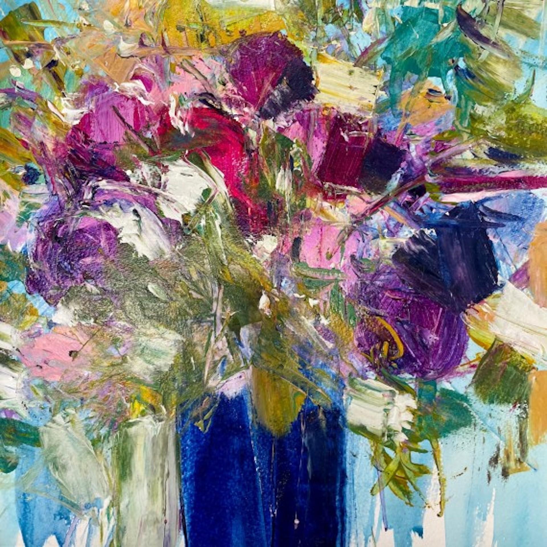 Natalie Vogel, Sommerblüte, Original-Stillleben-Blumenmalerei, preiswerte Kunst