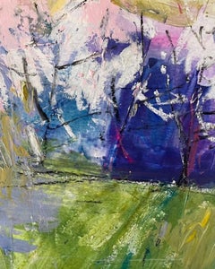 Natalie Bird, Evening Light and Blossom II, Original Abstract Landscape Painting