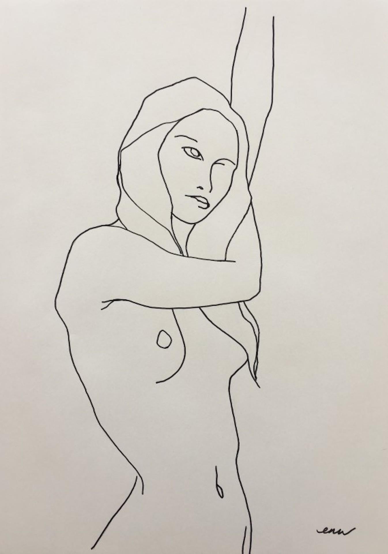 Ellen Williams, Nude 2, Original Minimalist Figurative Drawing, Contemporary Art