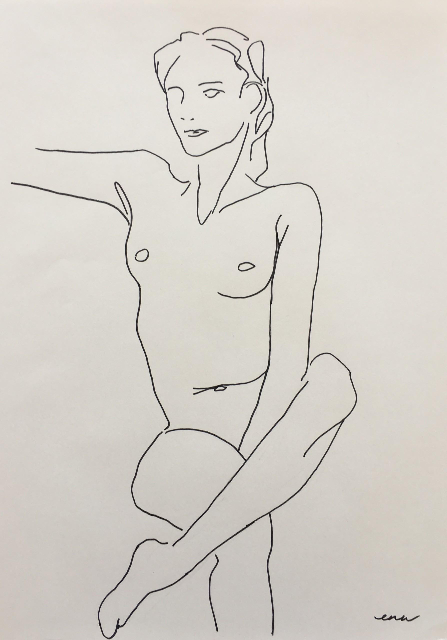Vendu sans cadre

Veuillez noter que les images insitu ne sont qu'une indication de l'aspect d'une pièce

Ce dessin original de l'artiste Ellen Williams fait partie d'une série d'élégantes études minimales de nus, utilisant une ligne singulière pour