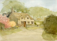 Vintage Elizabeth Chalmers, Cottage in Notgrove, Gloucestershire, Watercolour painting