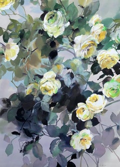 Rambling Rose, Jo Haran, zeitgenössisches Blumenkunstwerk, Original auf Papier