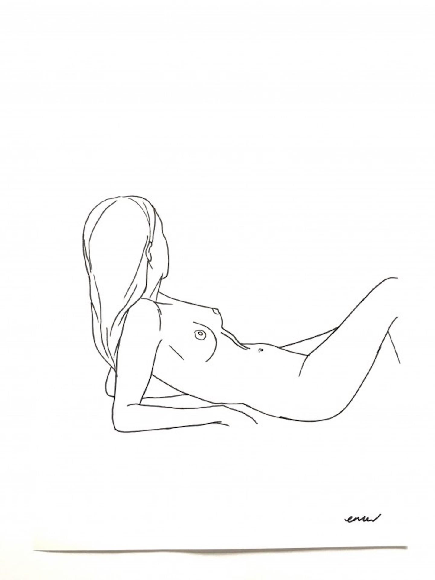 Nude 9, Ellen Williams, dessin original, portrait figuratif d'un nu, art du stylo
