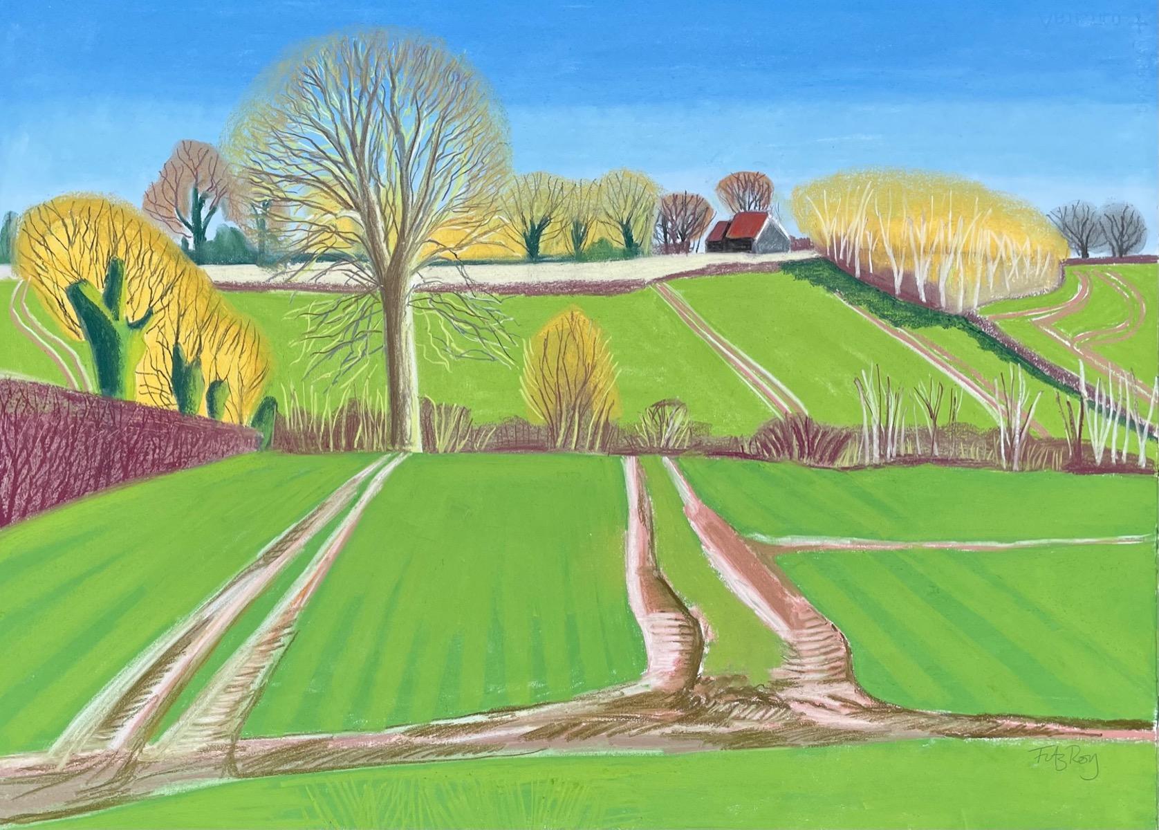 Deddington - Barn Towards pipes de Cornelia Fitzroy, dessin de paysage, original