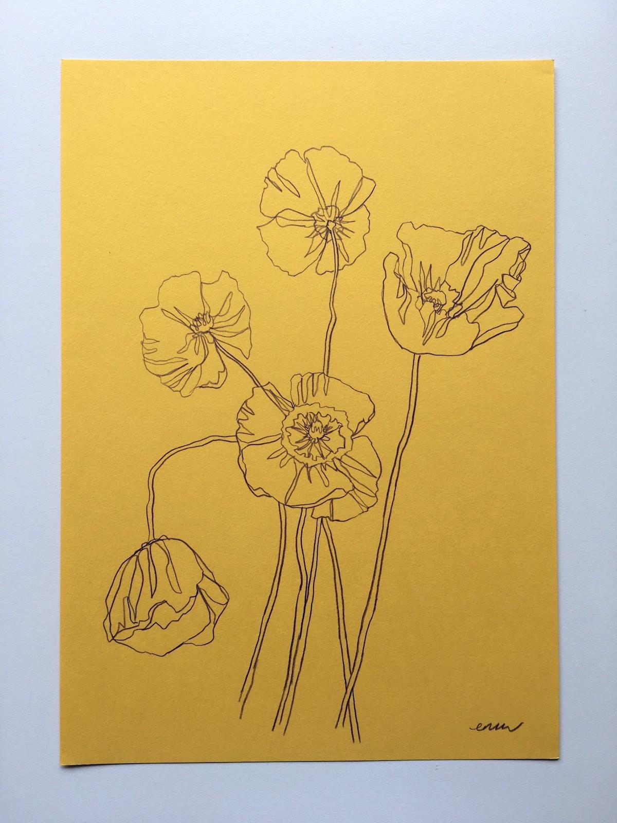 Ellen Williams  Landscape Art – Wild Poppies, Ellen Williams, Originalzeichnung, minimalistische Zeichnung, zum Verkauf
