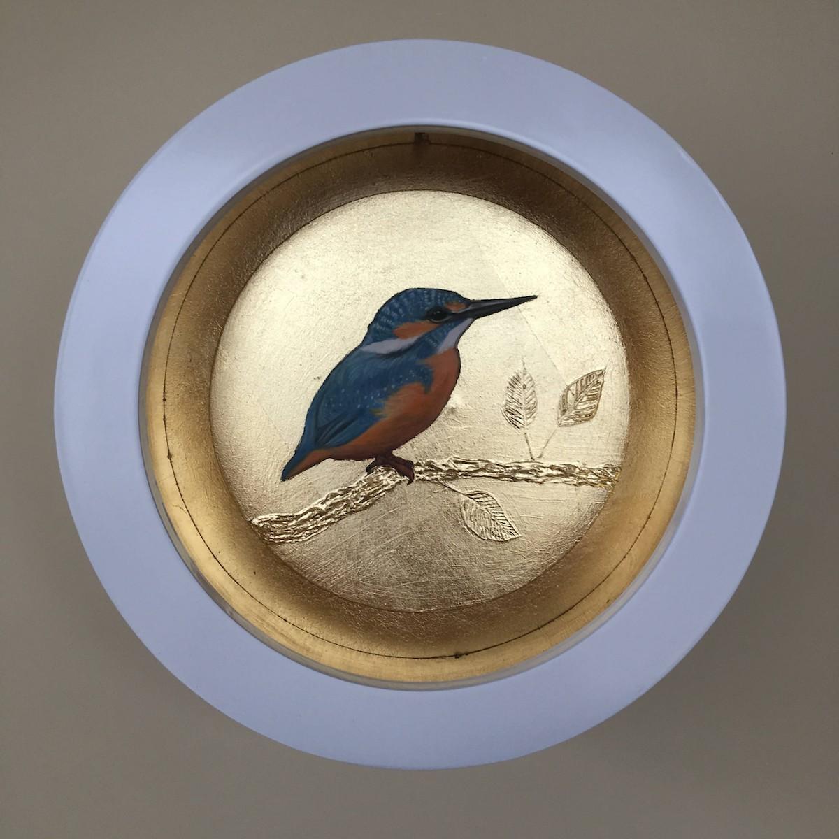 Kingfisher, Sally Ann-Johns, dessin original à vendre, art à la feuille d'or