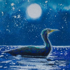 Nicola Wiehahn, Cormorant Moon, Animal Art, Seascape painting, Landscape artwork