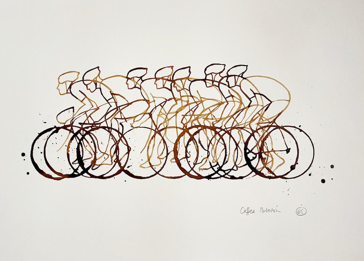 Coffee Peloton XXXII, Eliza Southwood, dessin original, art de la cyclisme, art sportif