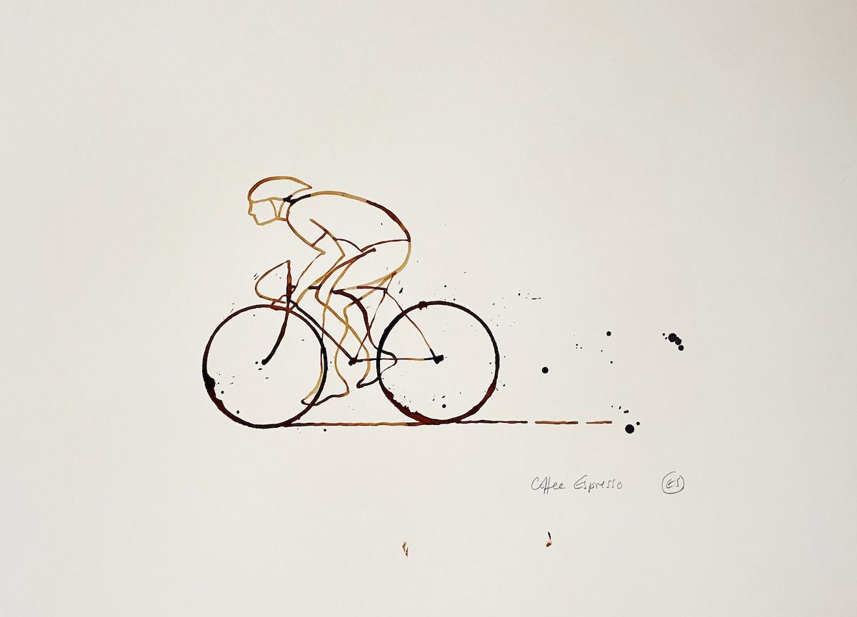 Eliza Southwood  Figurative Art - Coffee Espresso #12, Eliza Southwood, Original drawing, Coffee art, Cycling art