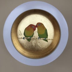 Due uccelli innamorati II, arte animale, arte originale di uccelli in foglia d'oro, arte 3D