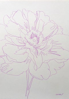 Blooming Peony, Original Floral Artwork, Contemporary Minimalist Still Life Art