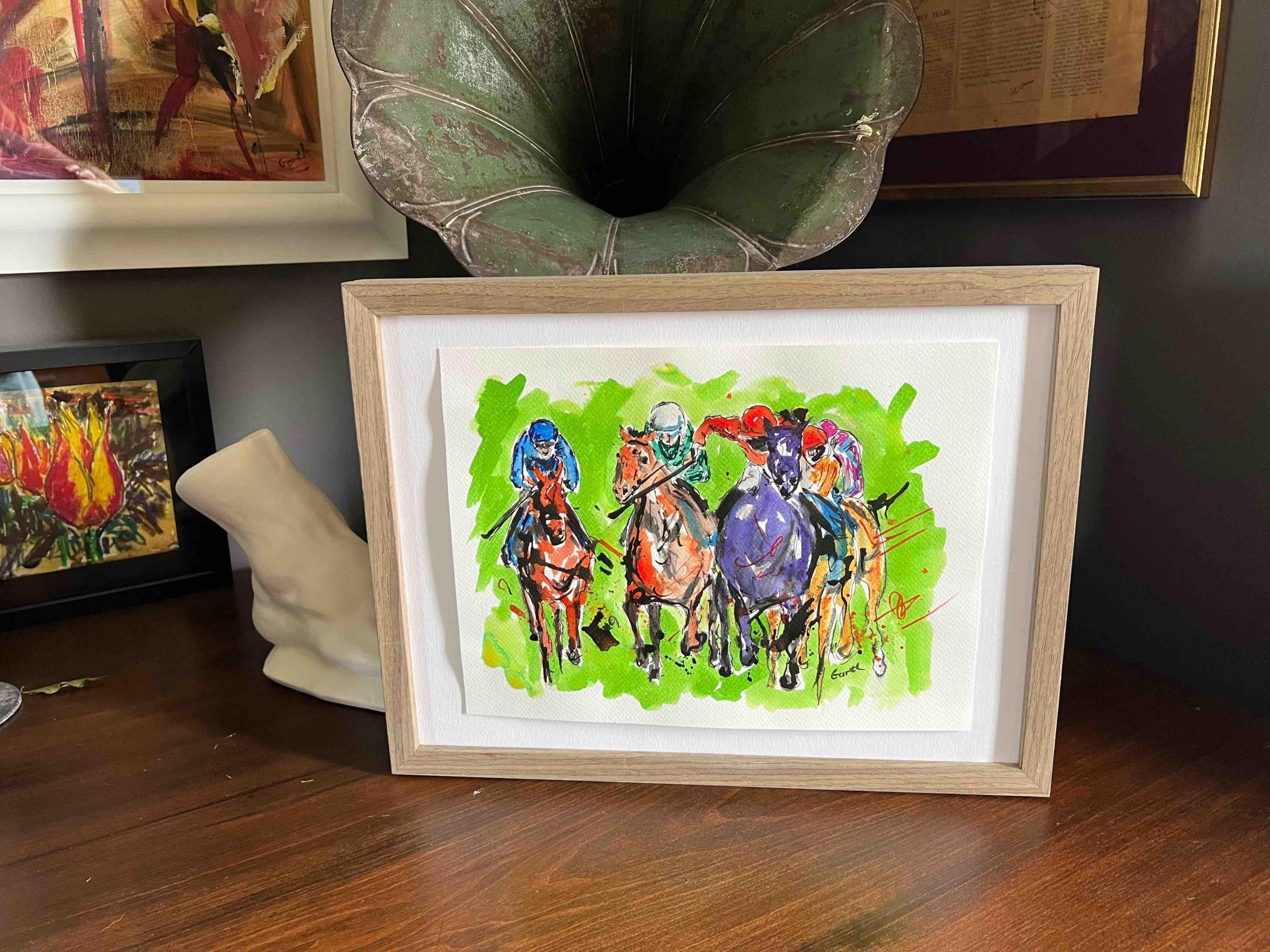 The thunder of Hooves . Horse racing . Garth Bayley [2022]
original

Pen and Ink

Image size: H:24 cm x W:32 cm

Complete Size of Unframed Work: H:24 cm x W:32 cm x D:0.1cm

Sold Unframed

Please note that insitu images are purely an indication of