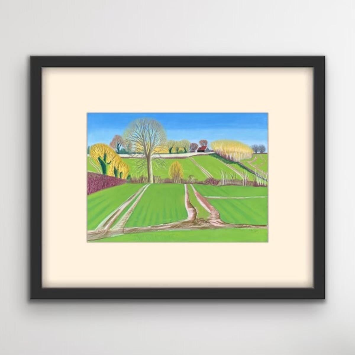 Deddington - Barn Towards pipes de Cornelia Fitzroy, dessin de paysage, original - Contemporain Art par Cornelia Fitzroy 