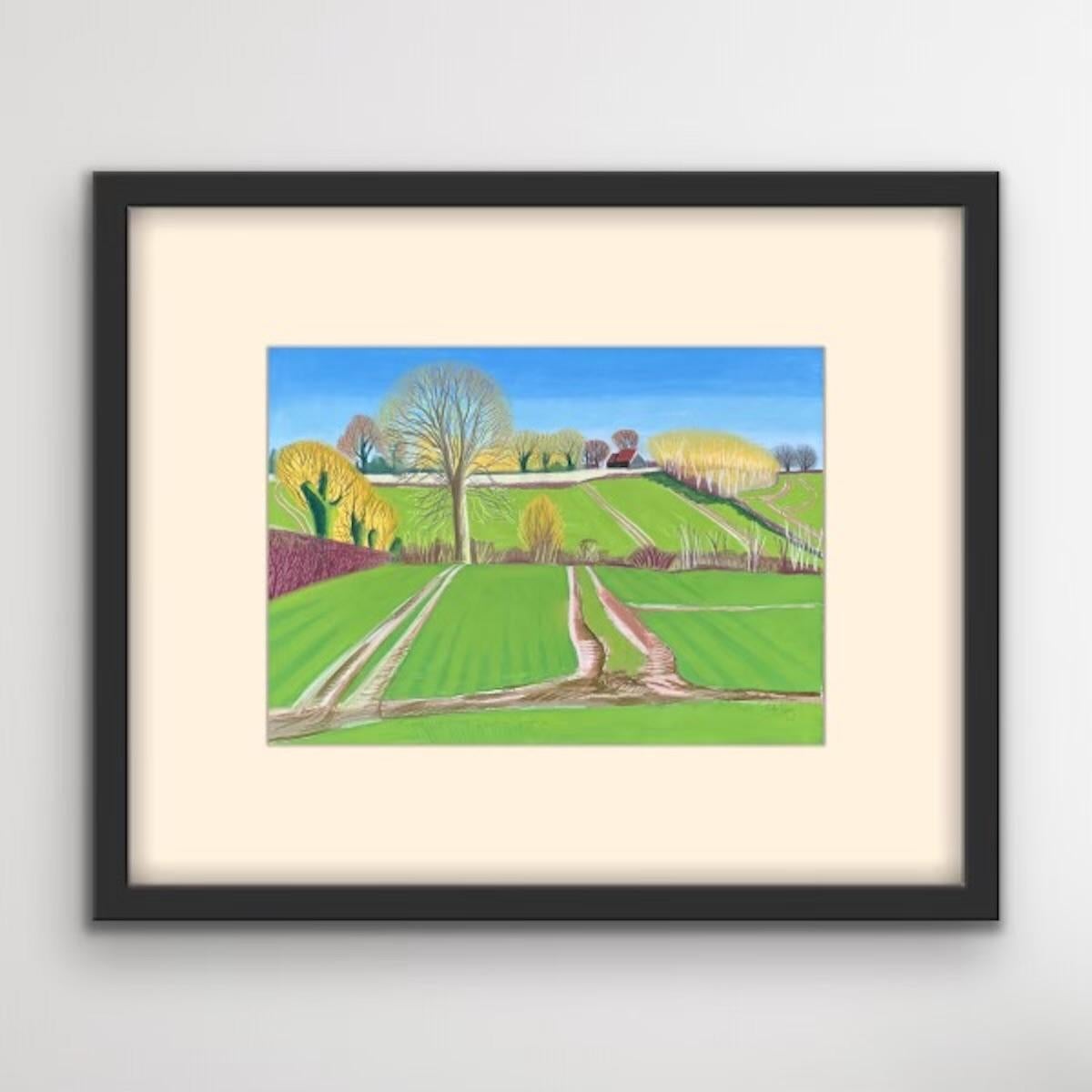 Deddington Towards pipes Barn di Cornelia Fitzroy, disegno di paesaggio, originale - Art Contemporaneo di Cornelia Fitzroy 